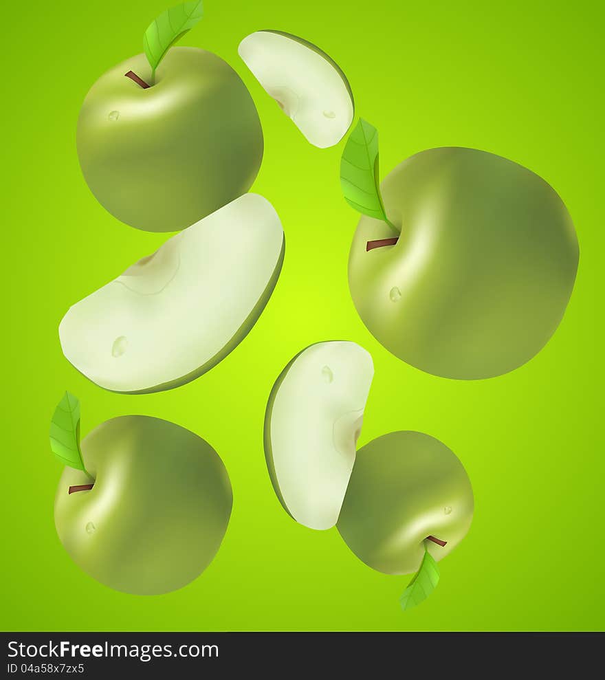 Juicy vector apples with sections