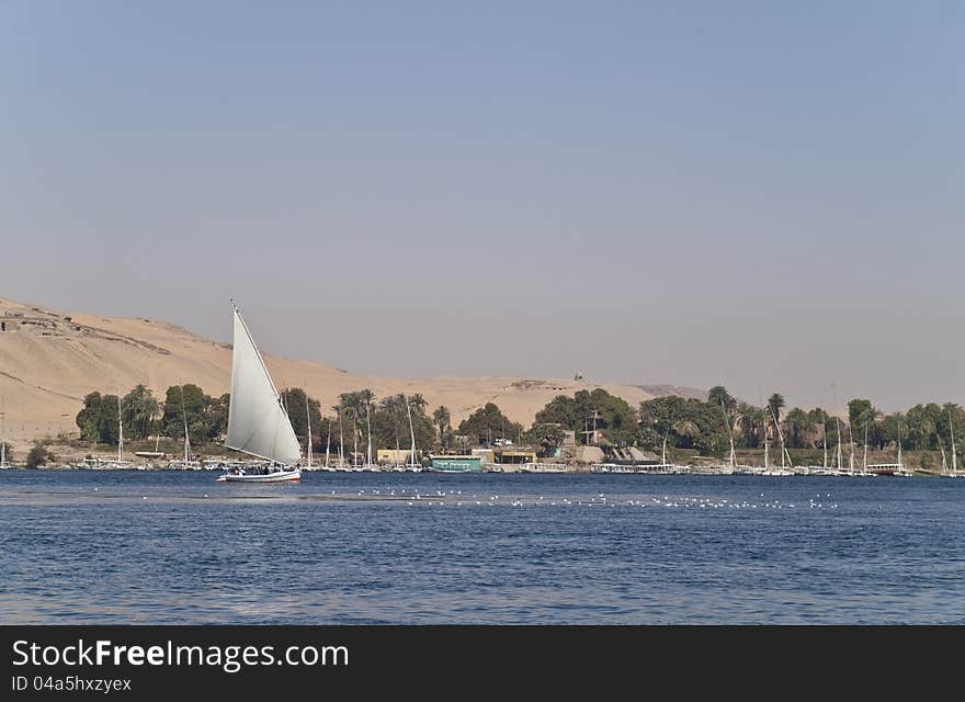 Egyptian sailing boat, Nile, Aswan. Egyptian sailing boat, Nile, Aswan.