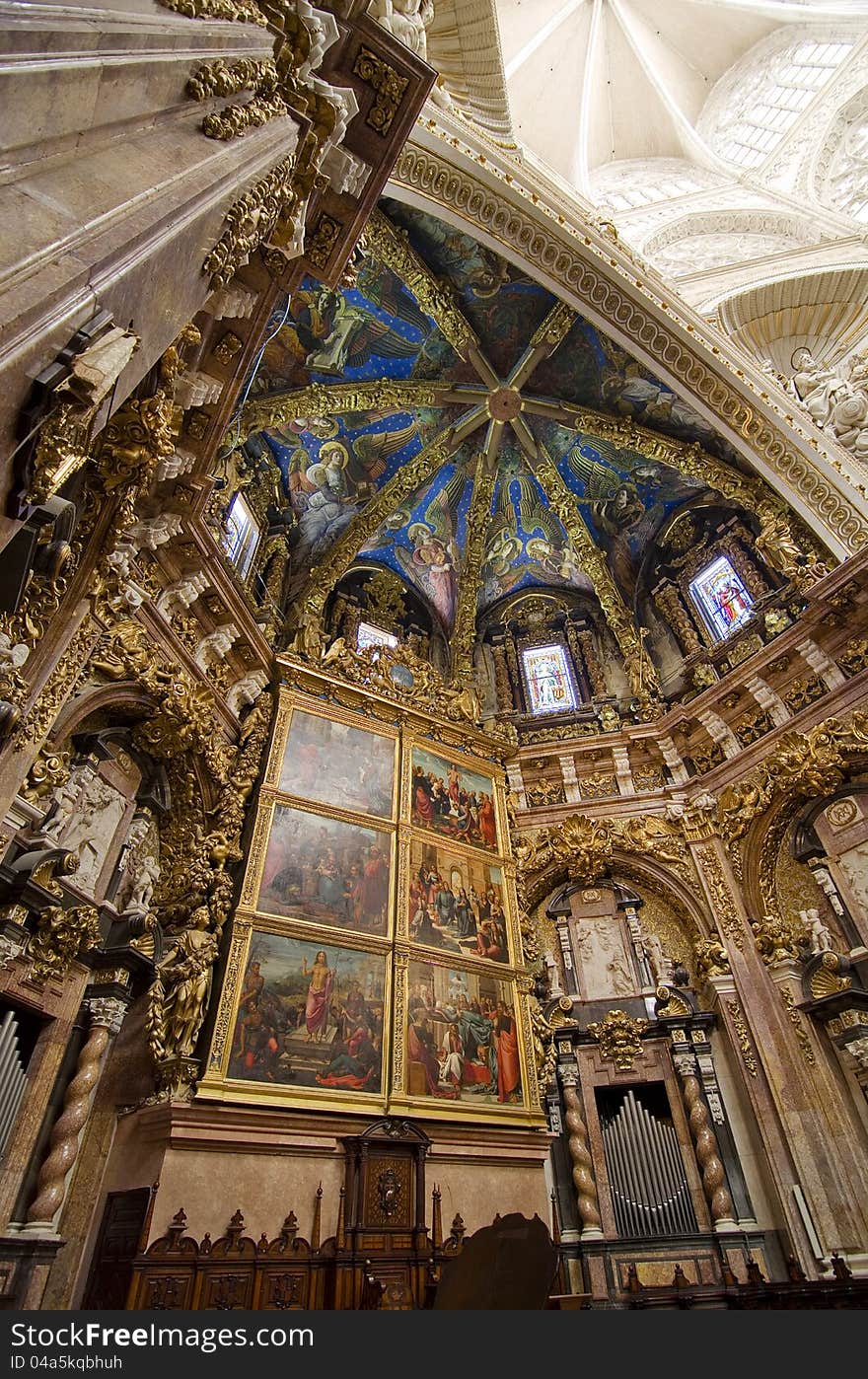 Main altar of the Saint Mary Cathedral in Valencia, Spain. The Cathedral is the mother Church of the Christian community in Valencia. Main altar of the Saint Mary Cathedral in Valencia, Spain. The Cathedral is the mother Church of the Christian community in Valencia.