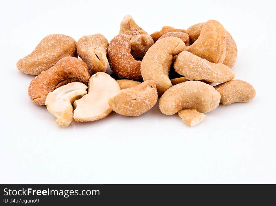 Cashew nuts isolated on white