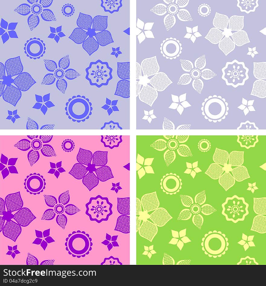 Seamless flower pattern four different color variations