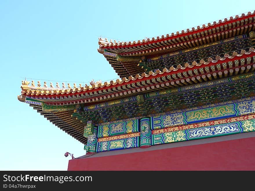 The beautiful roof of a palace in the Imperial Palace, Beijing, China