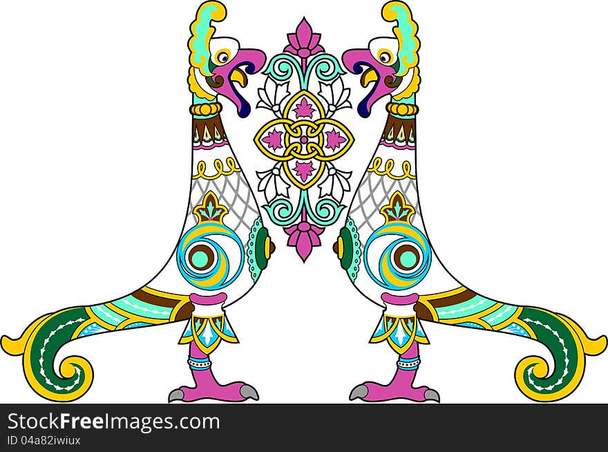 Illustration of ornamental composition with abstract bird. Illustration of ornamental composition with abstract bird