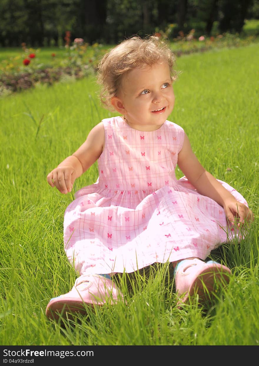 Little girl with pink dress. Little girl with pink dress