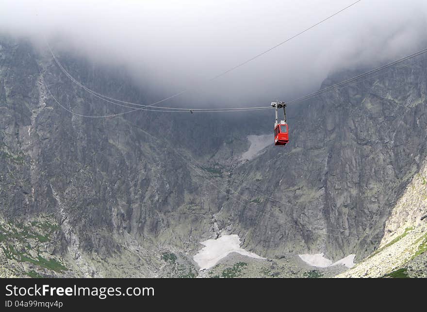 Cable-way in High Tatras going on the top