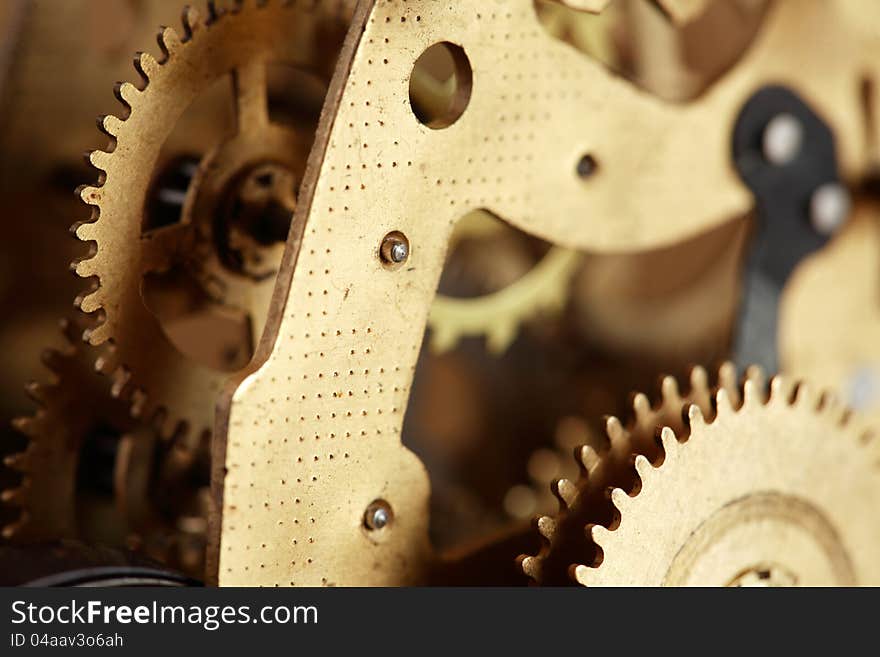 Closeup of old clock mechanism with gears. Closeup of old clock mechanism with gears