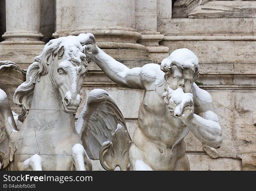 Detail of Trevi Fountain in Rome.