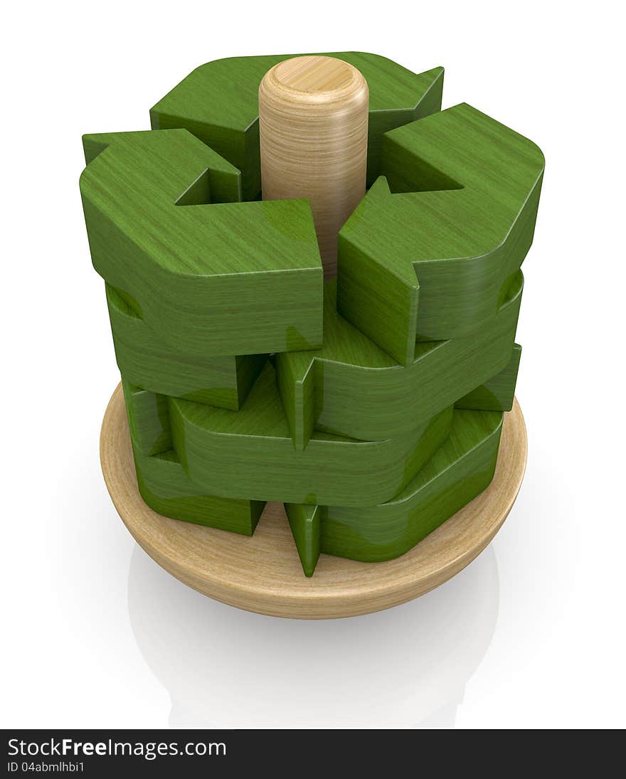 One retro wooden toy made with recycling symbols (3d render). One retro wooden toy made with recycling symbols (3d render)