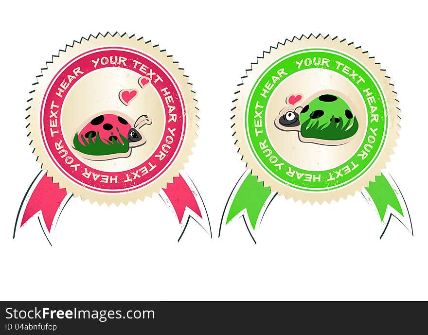 Vector set of stickers with ladybirds in love. Eps8 illustration