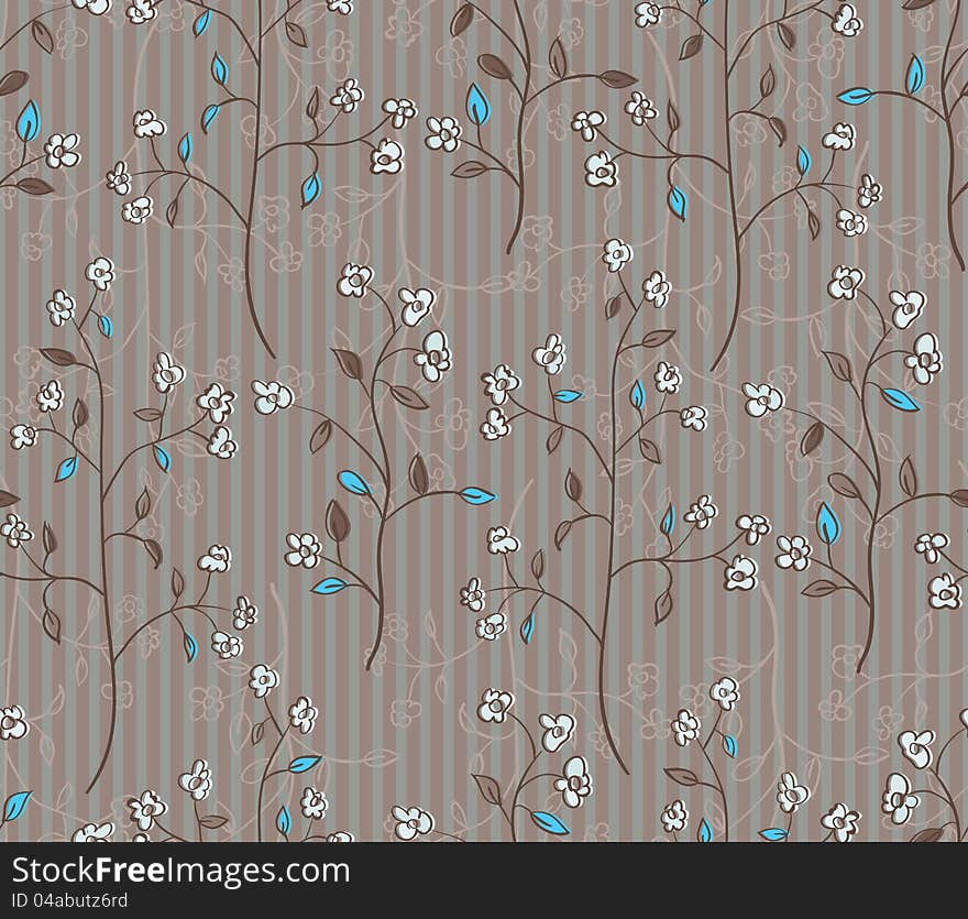 Floral seamless pattern of branches with flowers and turquoise leaves. EPS 10 vector illustration. Floral seamless pattern of branches with flowers and turquoise leaves. EPS 10 vector illustration