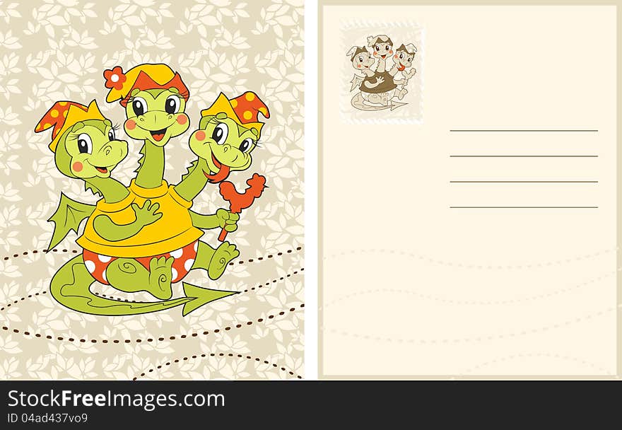 Vintage card with funny baby-dragon