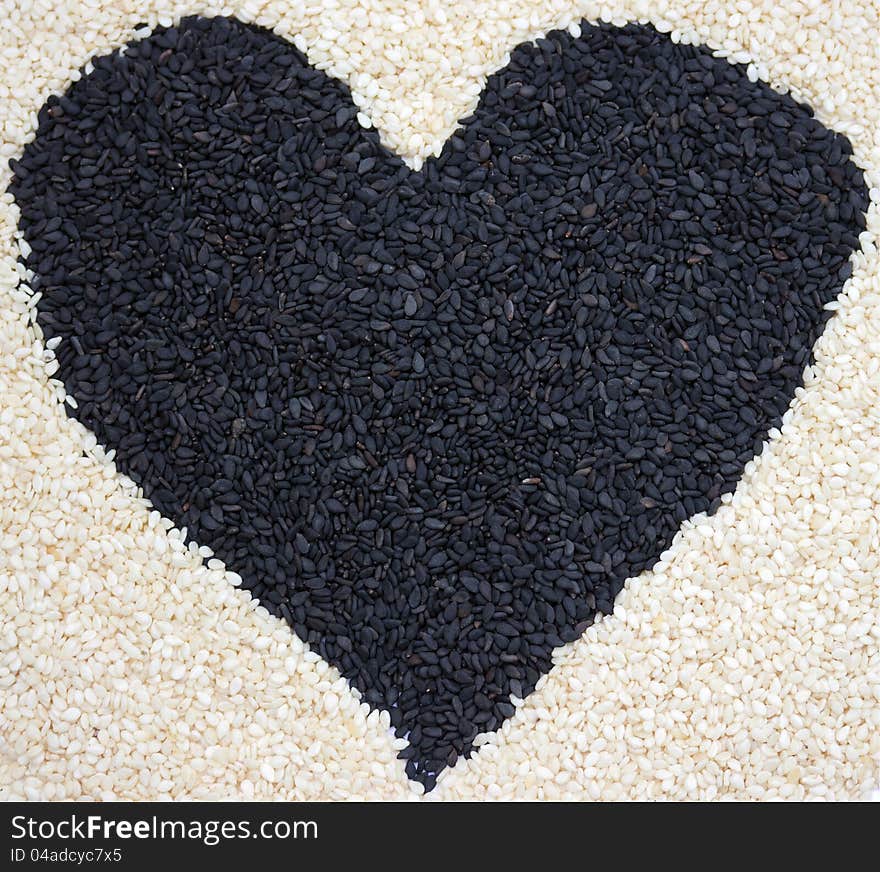 The heart of the black and white sesame seeds. The heart of the black and white sesame seeds