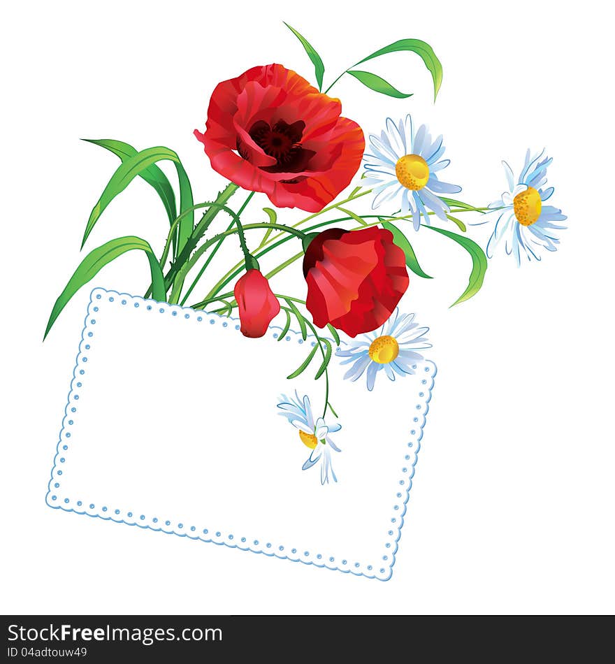 Colorful flower bouquet with greeting card and place for text