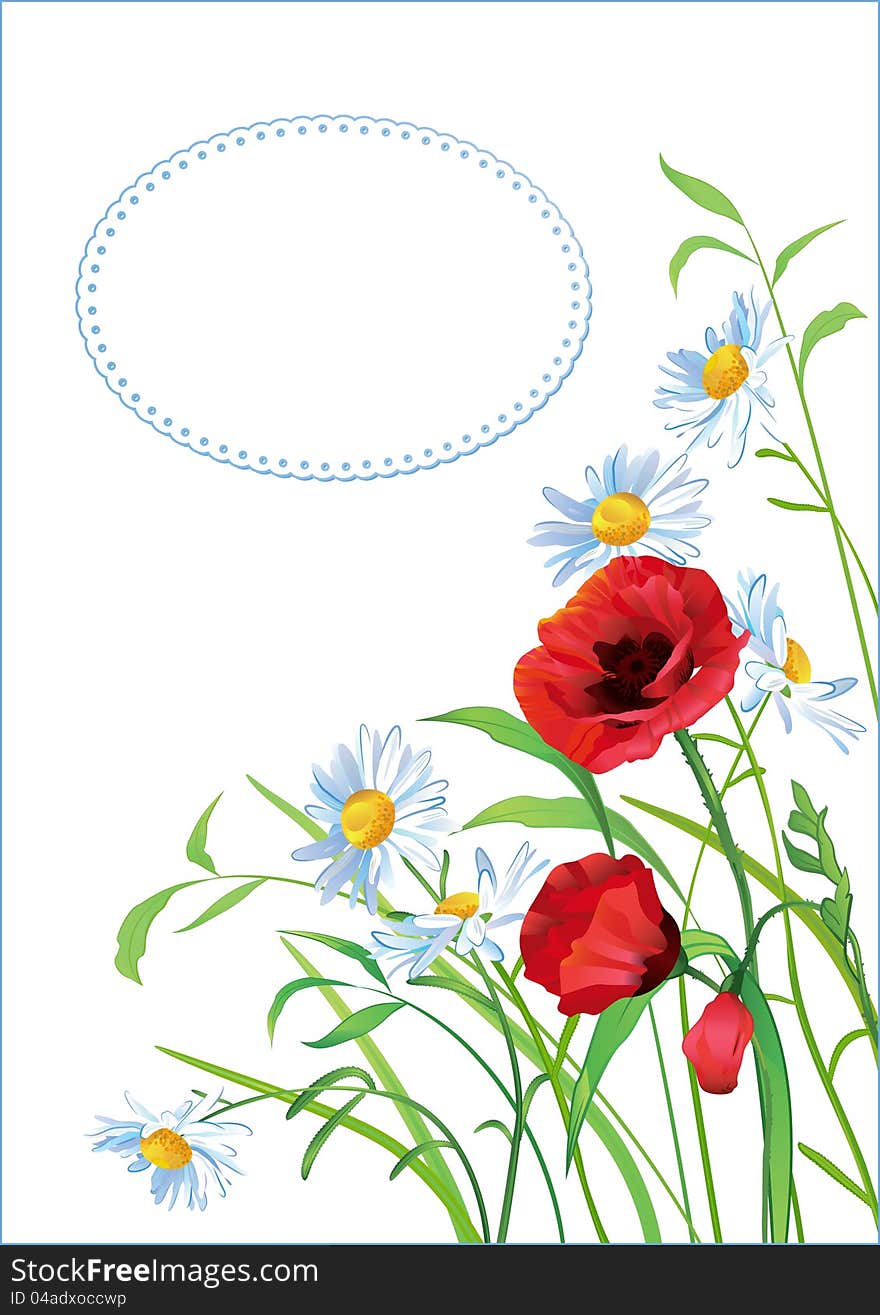 Greeting card with colorful flowers and place for text