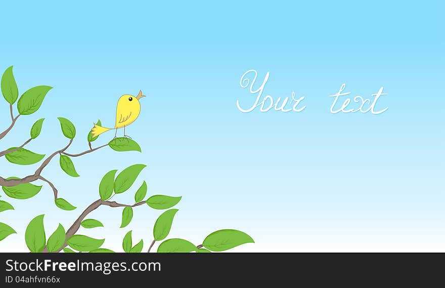 Background with a bird on a tree, vector illustration