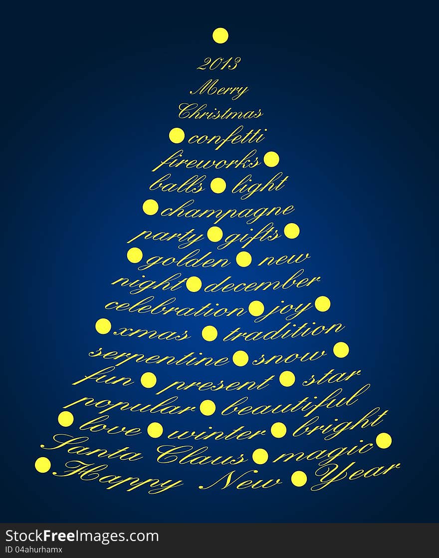 Christmas tree of the words on a green background. Christmas tree of the words on a green background