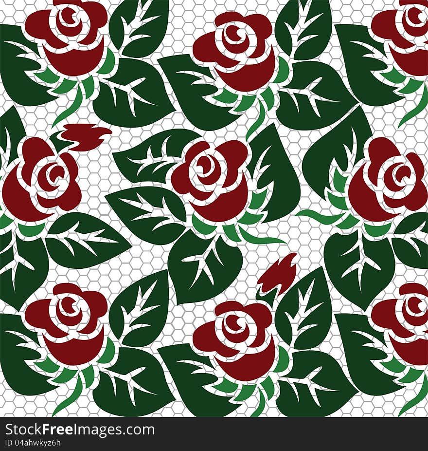 Stylized red roses on a lace background