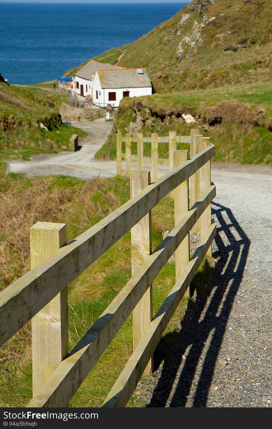 The path down to Tintagel beach and castle in Cornwall. The path down to Tintagel beach and castle in Cornwall