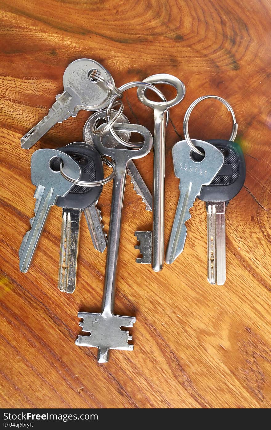 Set of keys on a wooden surface