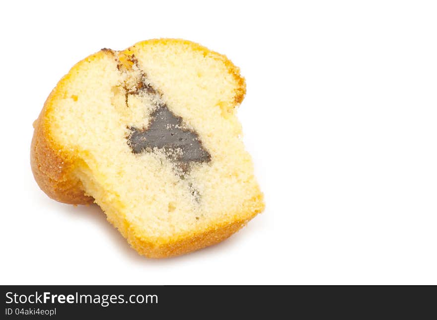 Cookie with chocolate on white background