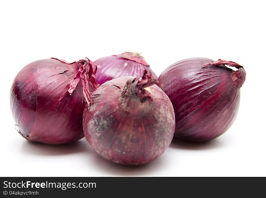 Red onions and on white background