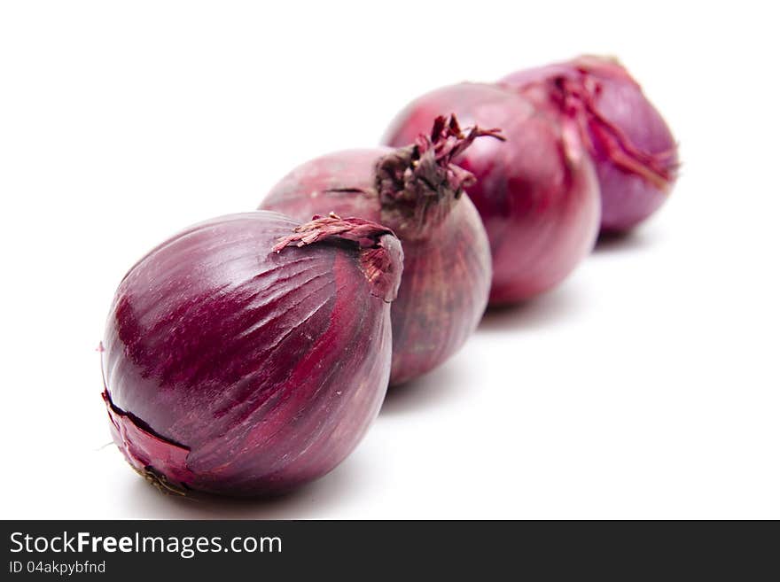 Red onions and on white background