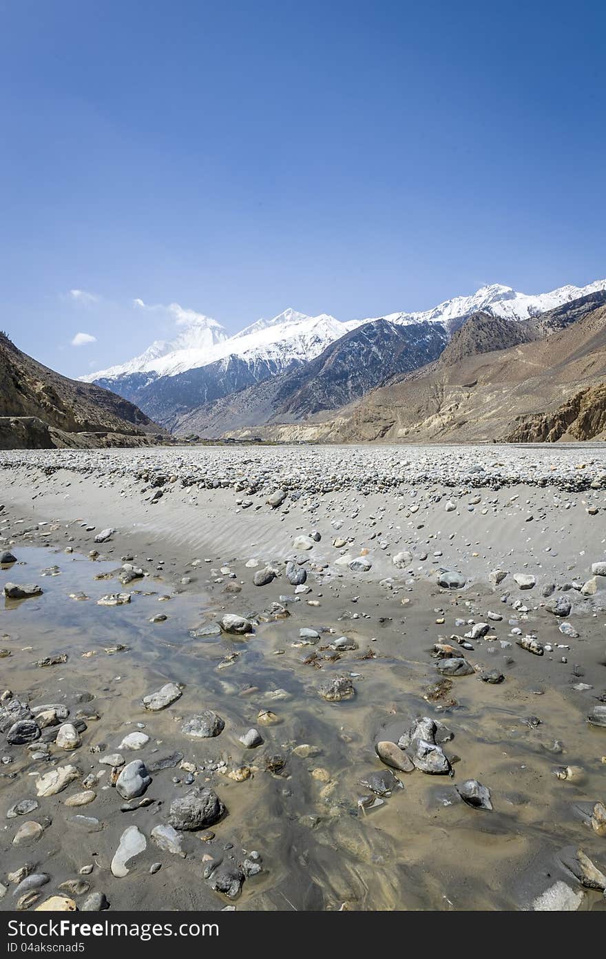 Empty river in Himalaya mountains during springtime, Nepal