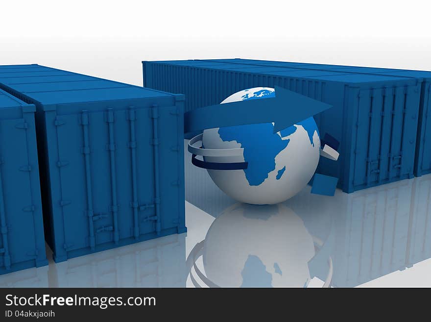 Rowd of containers  with globe