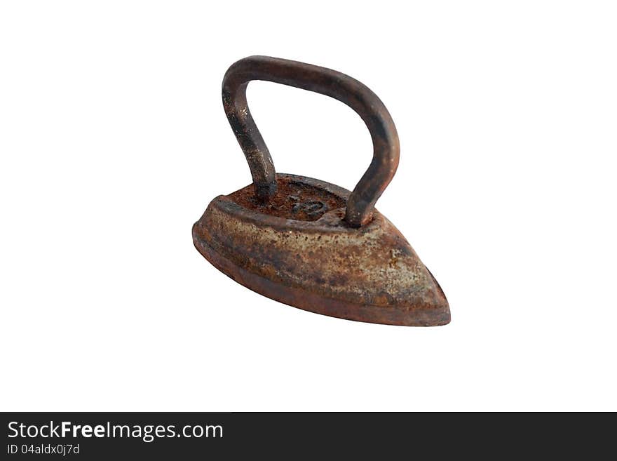 Ancient pig-iron iron on a white background. Ancient pig-iron iron on a white background