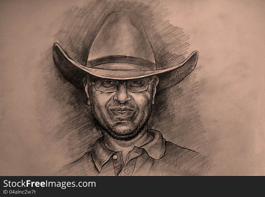 Portrait of a man wearing a western hat. Portrait of a man wearing a western hat