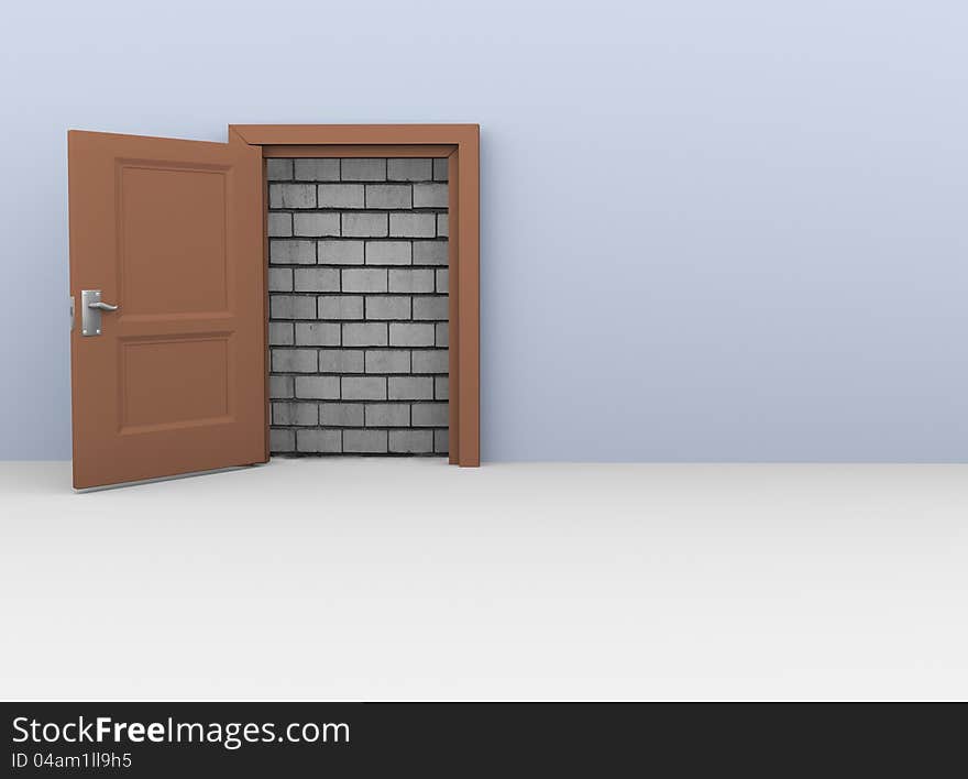 3d render of door to nowhere. No way out for escape. 3d render of door to nowhere. No way out for escape