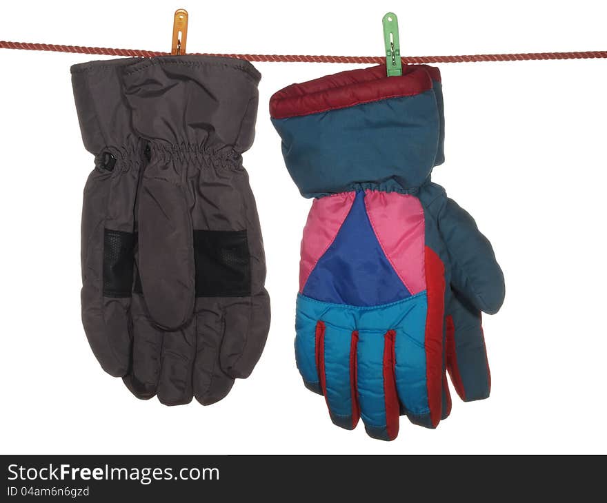 Two pairs of ski gloves.