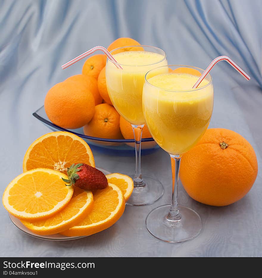 Two Crystal Glass Of Squeezed Orange Juice