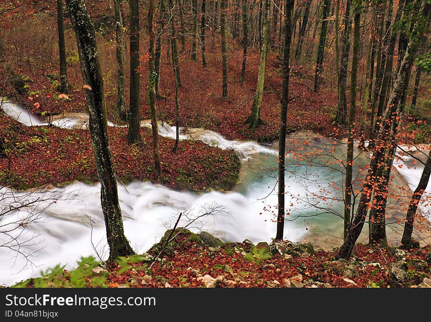 Clear stream and November foliage in the mountains