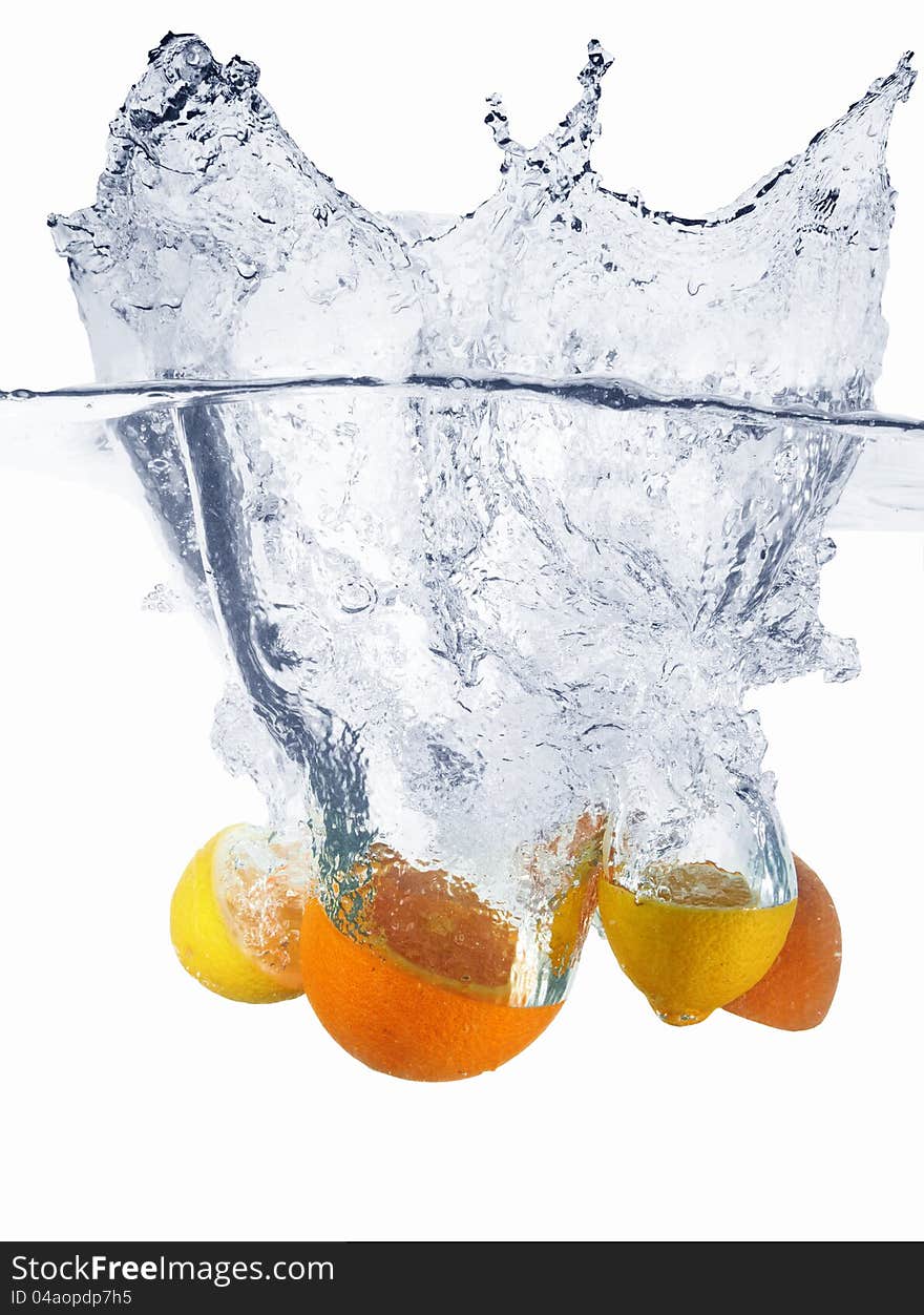 Fresh fruits in water splash