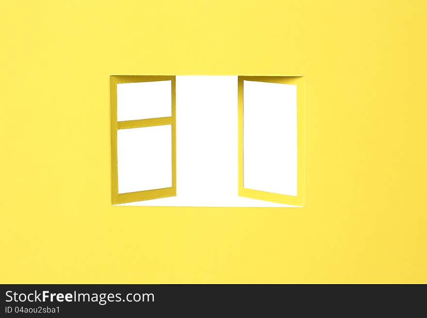 Yellow paper background with cutting open window for your images. Clipping path is included