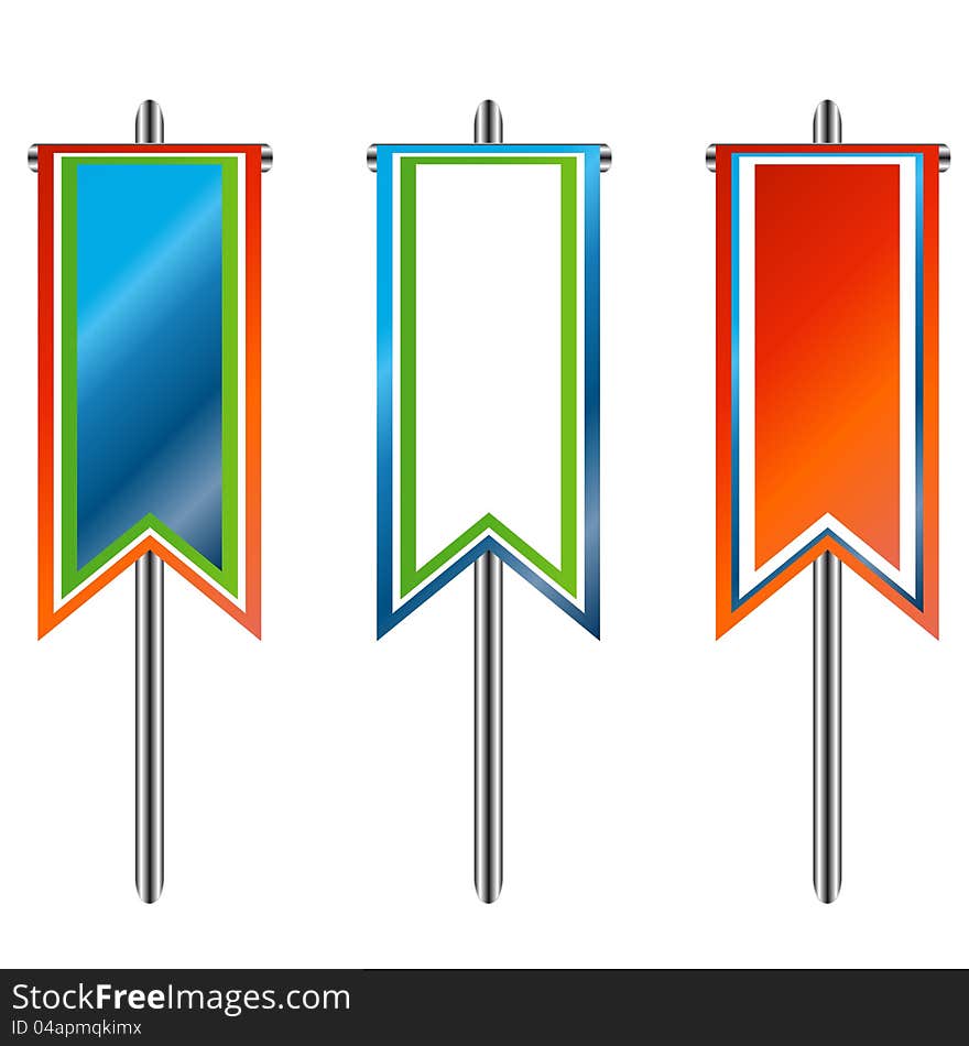 Three multi-colored banners on the iron basis. Three multi-colored banners on the iron basis