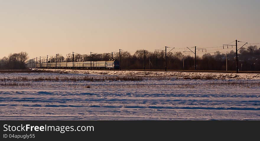 Electric locomotive with passenger cars