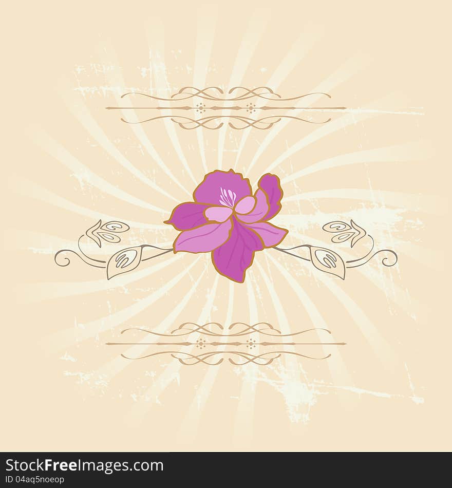 Vector floral vintage style with pink flower and leaves. Vector floral vintage style with pink flower and leaves