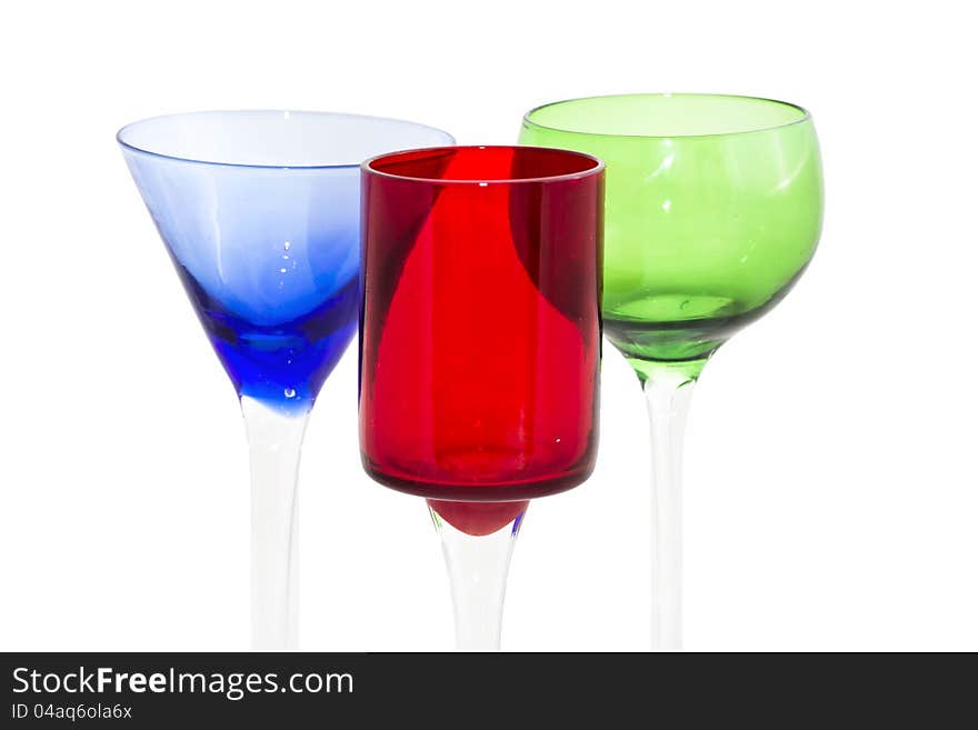 Colorful cocktail glasses isolated on white background. Colorful cocktail glasses isolated on white background