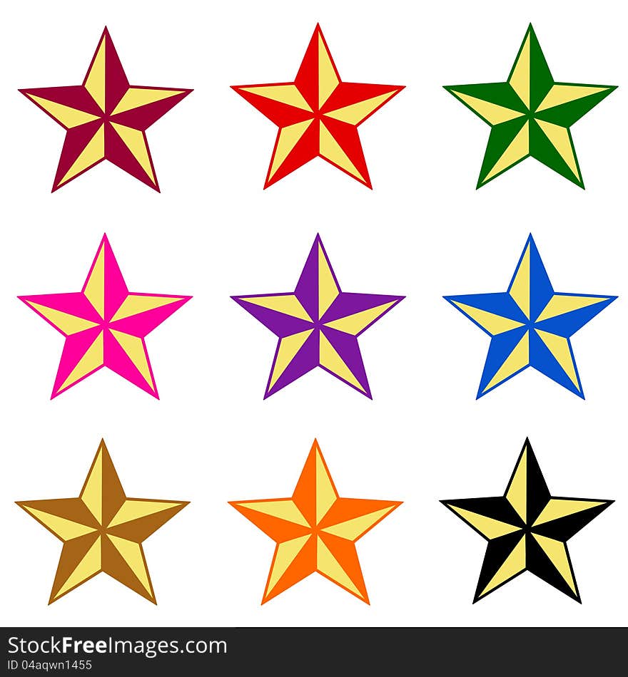 Colorful shiny stars isolated on white background