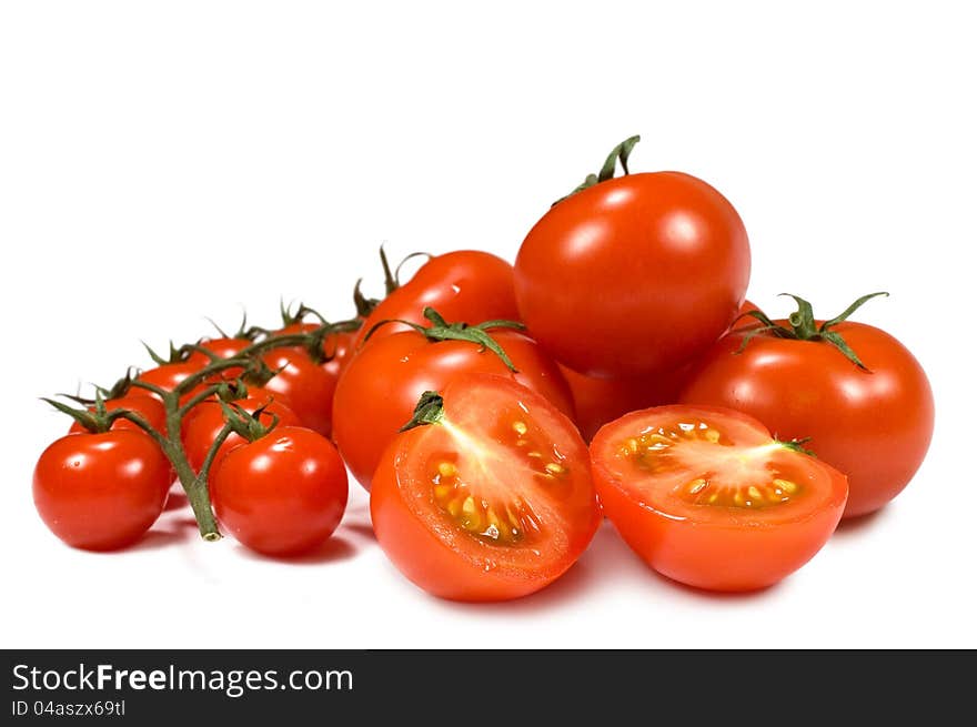 A group of fresh tomato on white background