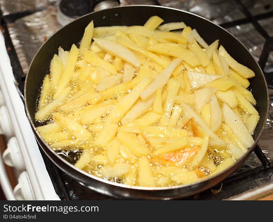 Potatoes fried in a pan