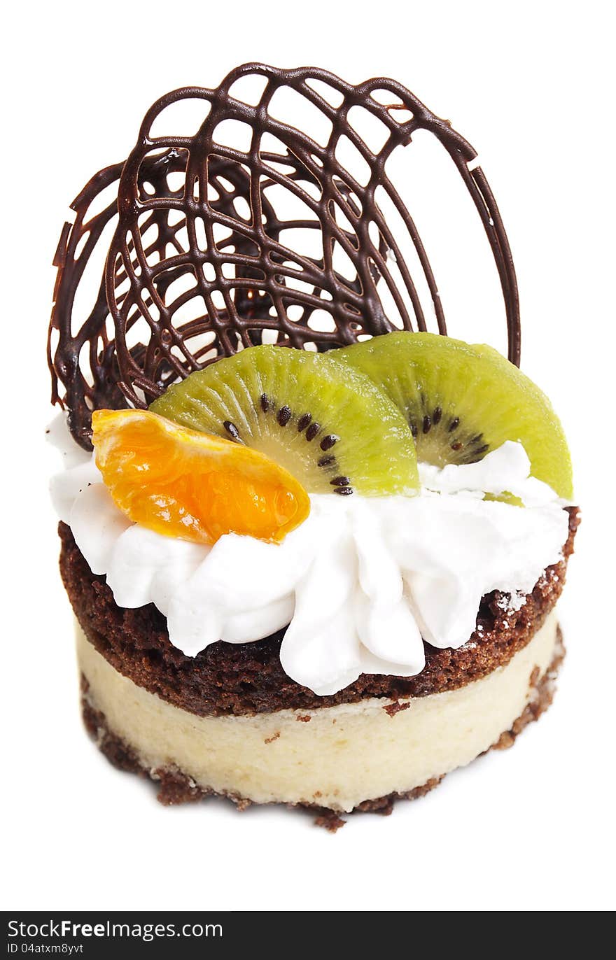 Cake with fruits on a white background