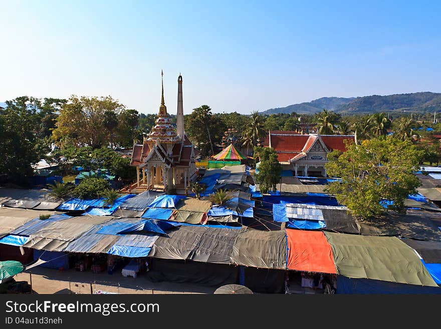 Market at the temple Wat Chalong in Phuket, Thailand.