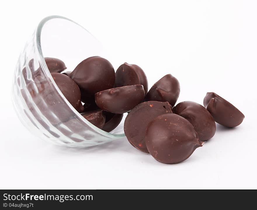 Chocolate candy  in bowl on white. Chocolate candy  in bowl on white