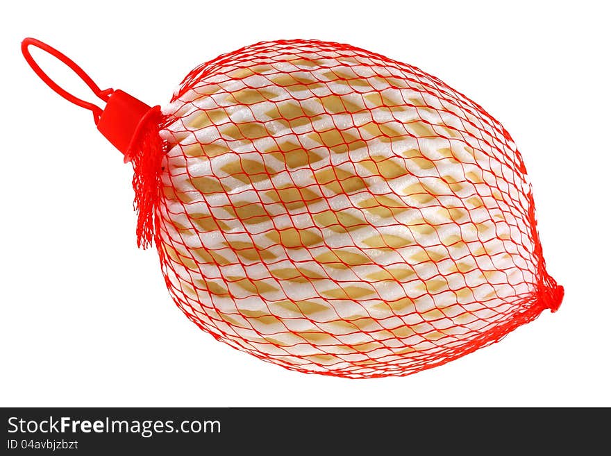 Fresh Cantaloup Melon Wrapped In A Red Plastic Bag