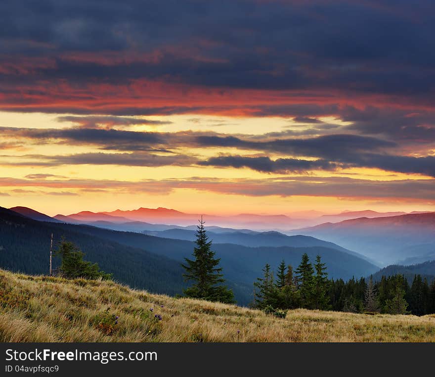 Mountain Landscape With Cloudy Sky