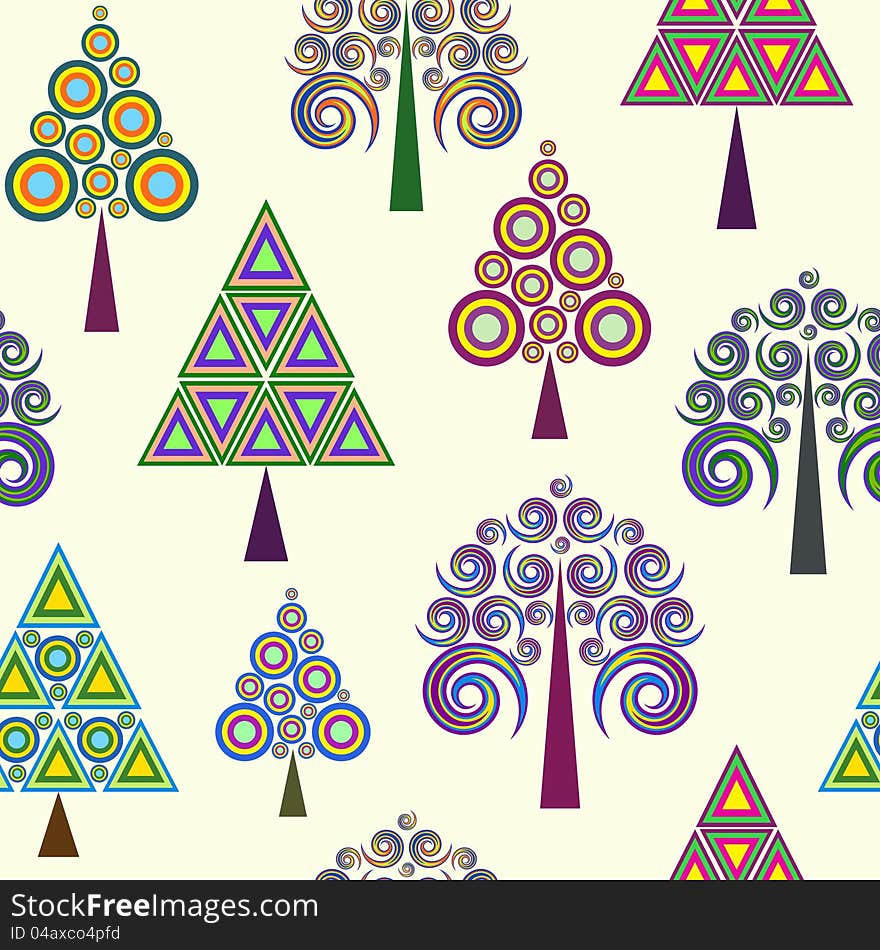 Illustration of seamless of abstract trees on light background