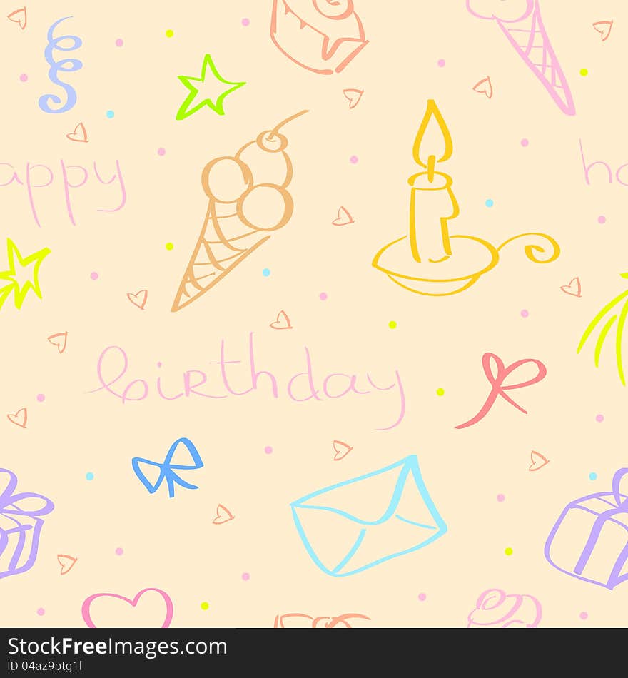 Vector yellow seamless background for birthday. Vector yellow seamless background for birthday.